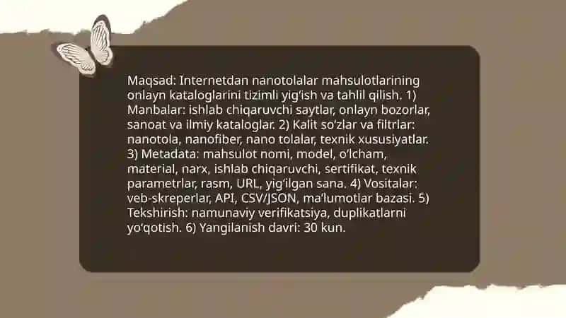 Nanotolalar assortimentini o'rganish uchun Internet ma'lumotlaridan foydalanish 3