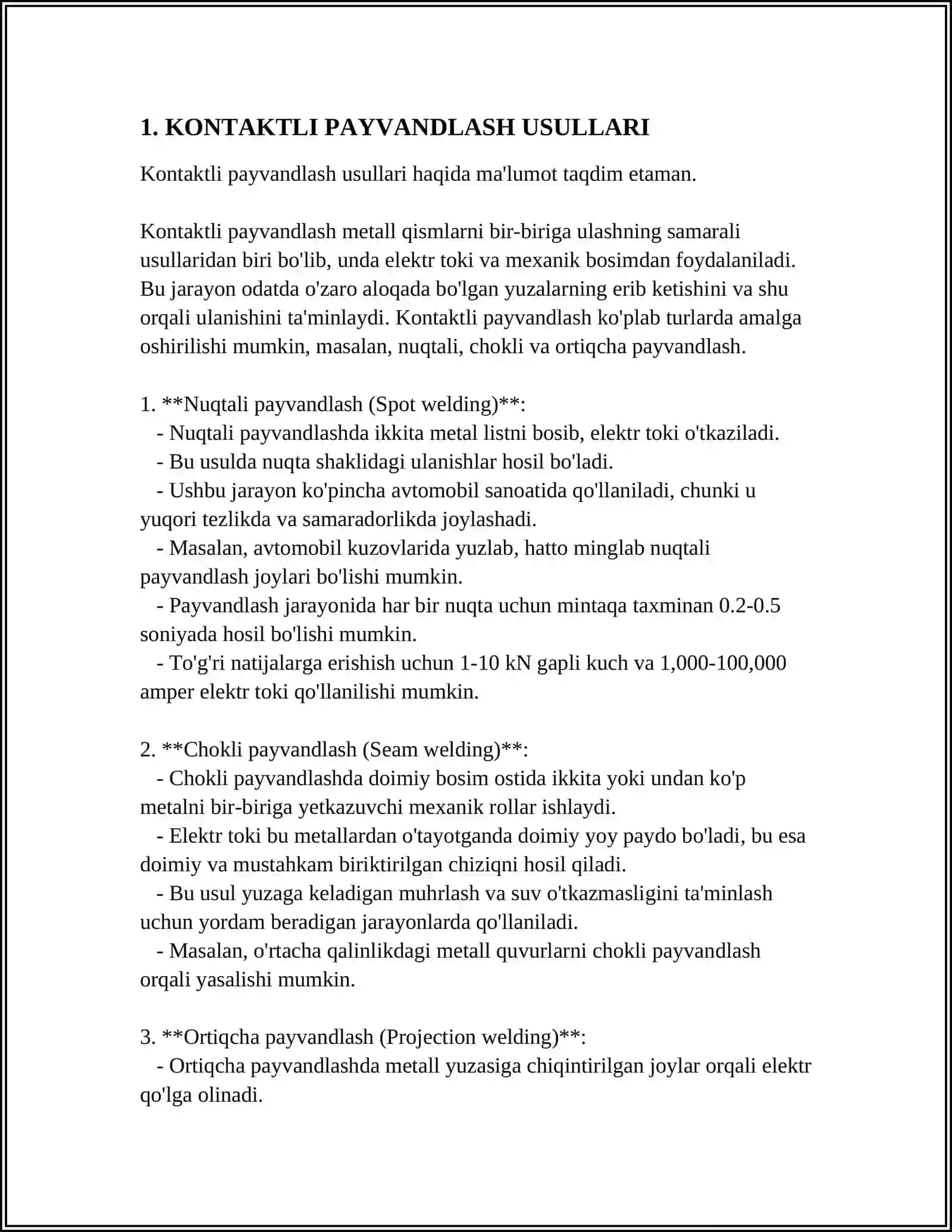 KONTAKTLI PAYVANDLASH UCHUN ROBOTLARNING TEXNOLOGIK TA'MINLANISHI RASMLARI BILAN 3