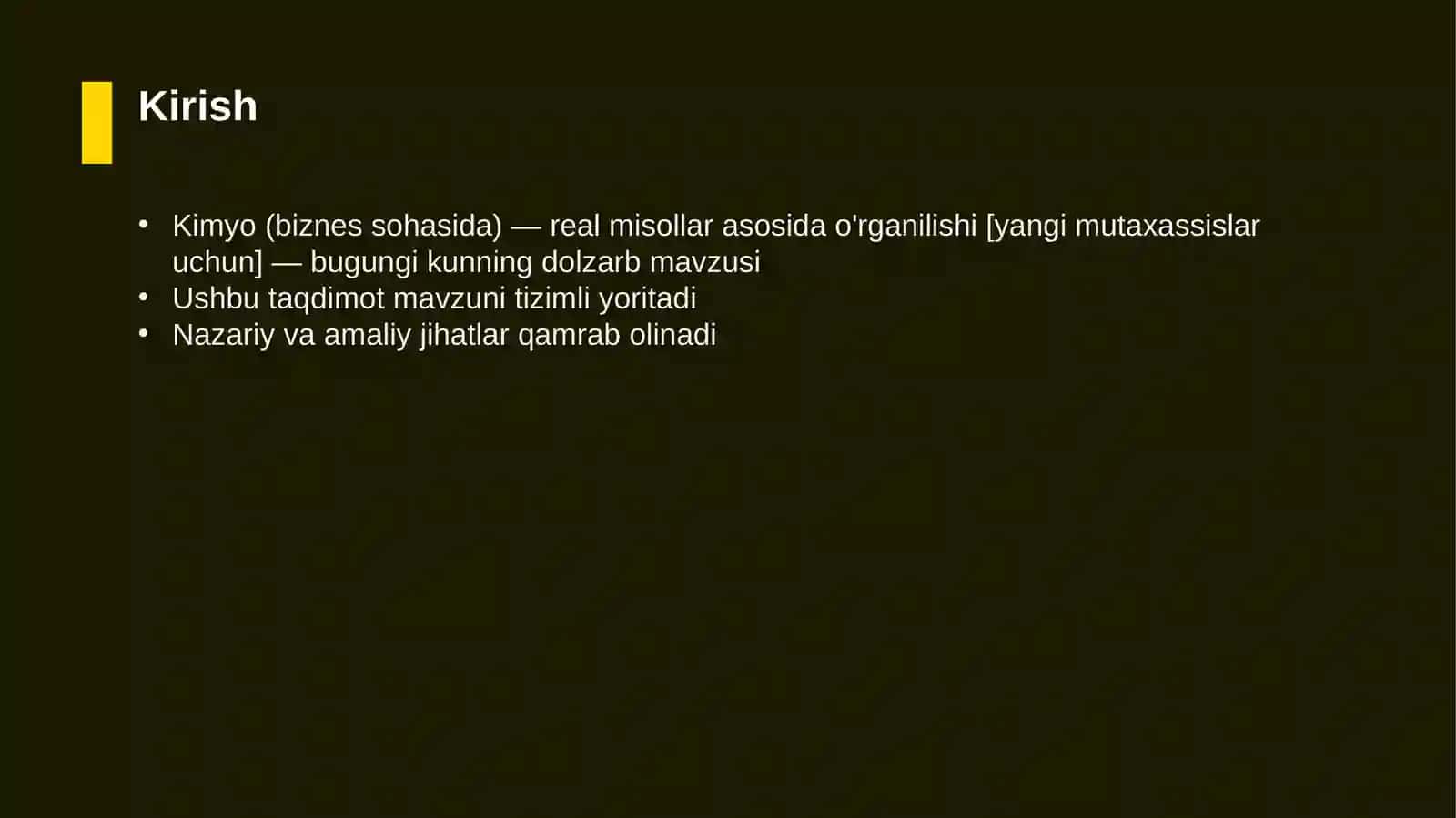 Kimyo (biznes sohasida) — real misollar asosida o'rganilishi [yangi mutaxassislar uchun] 3