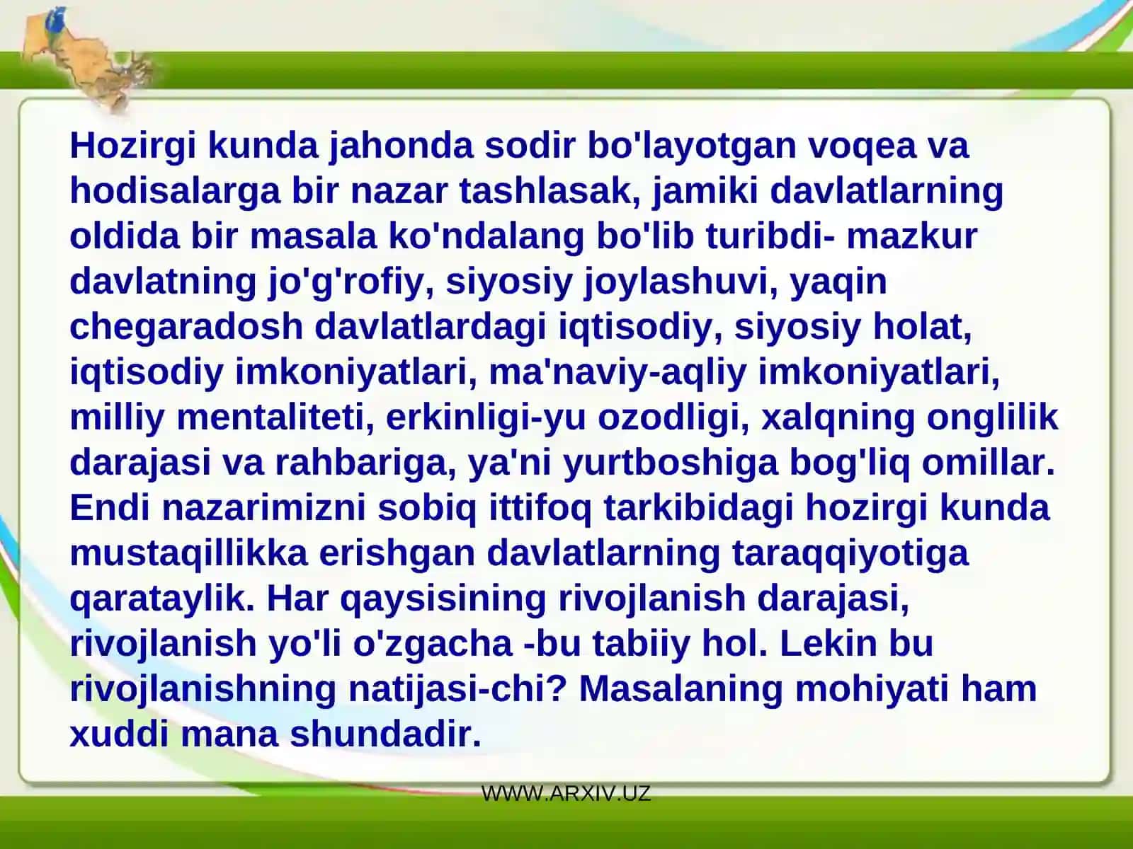 O’ZBEKISTON IQTISODIY RIVOJLANISHING UZOQ VA QISQA MUDDATLI ISTIQ BOLLARI 3