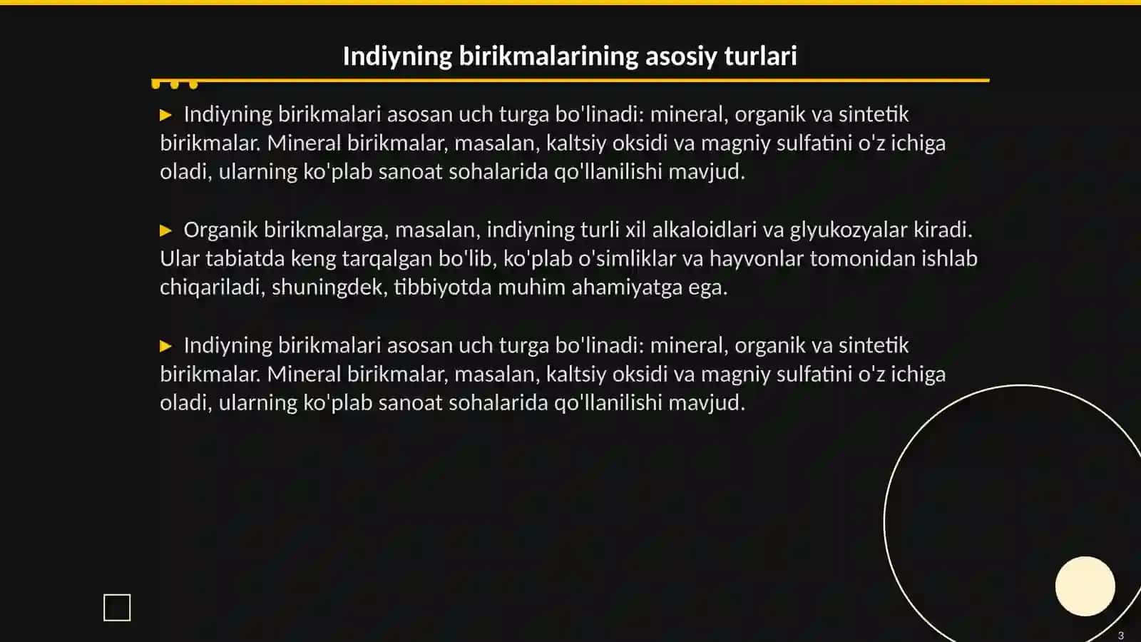 Indiyning birikmalari va ularning xossalari 3