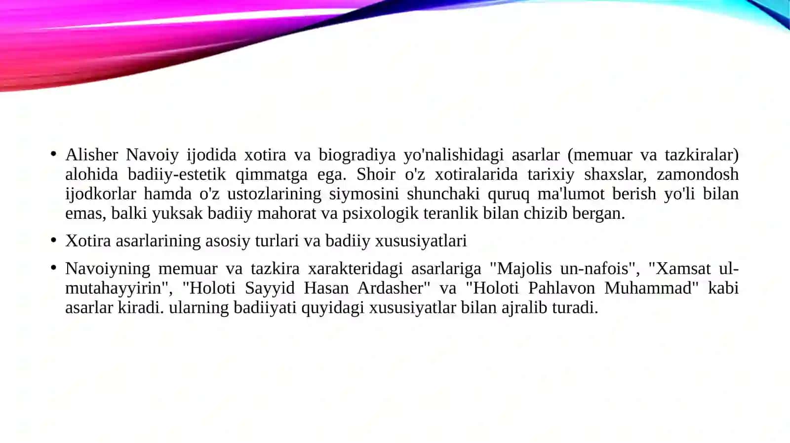 Alisher Navoiyning xotira asarlari badiyati 3