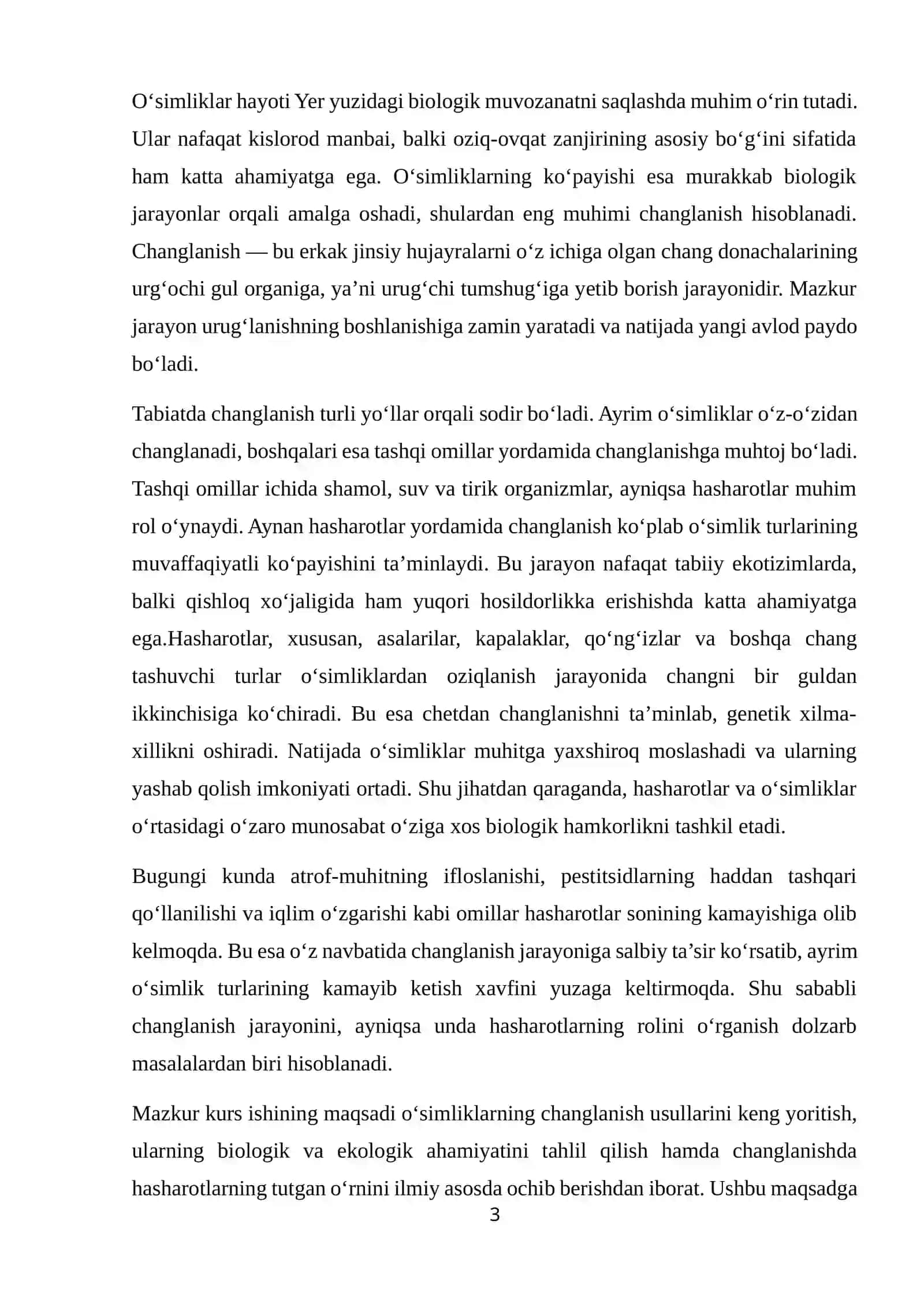 O‘simliklarning changlanish usullari va changlanishda hashorotlarning ro`li 3