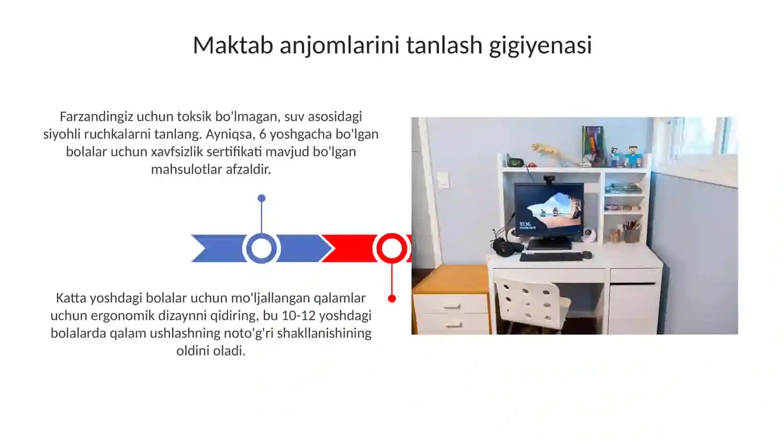Maktabda bolalar uchun toʻgʻri oʻquv qurollari tanlash va parta stullarni toʻgri ornatish gigiyenasi 3