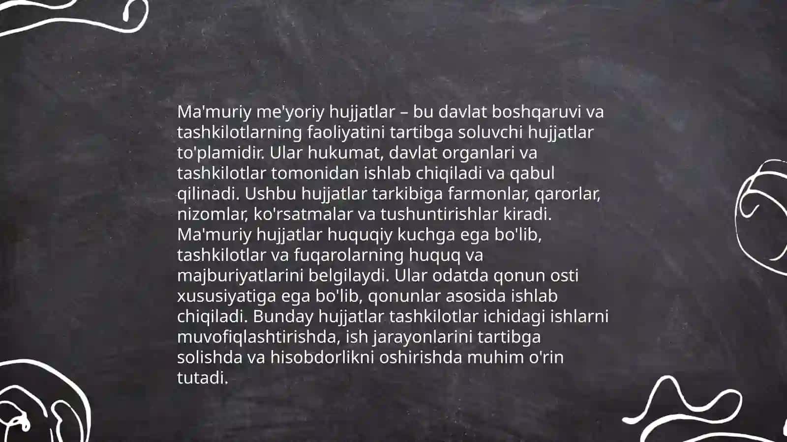 Ma‘muriy-boshqaruv faoliyatida xizmat mavqeiga ko‘ra hujjatlarning turlari. Ma‘lumotnoma 3