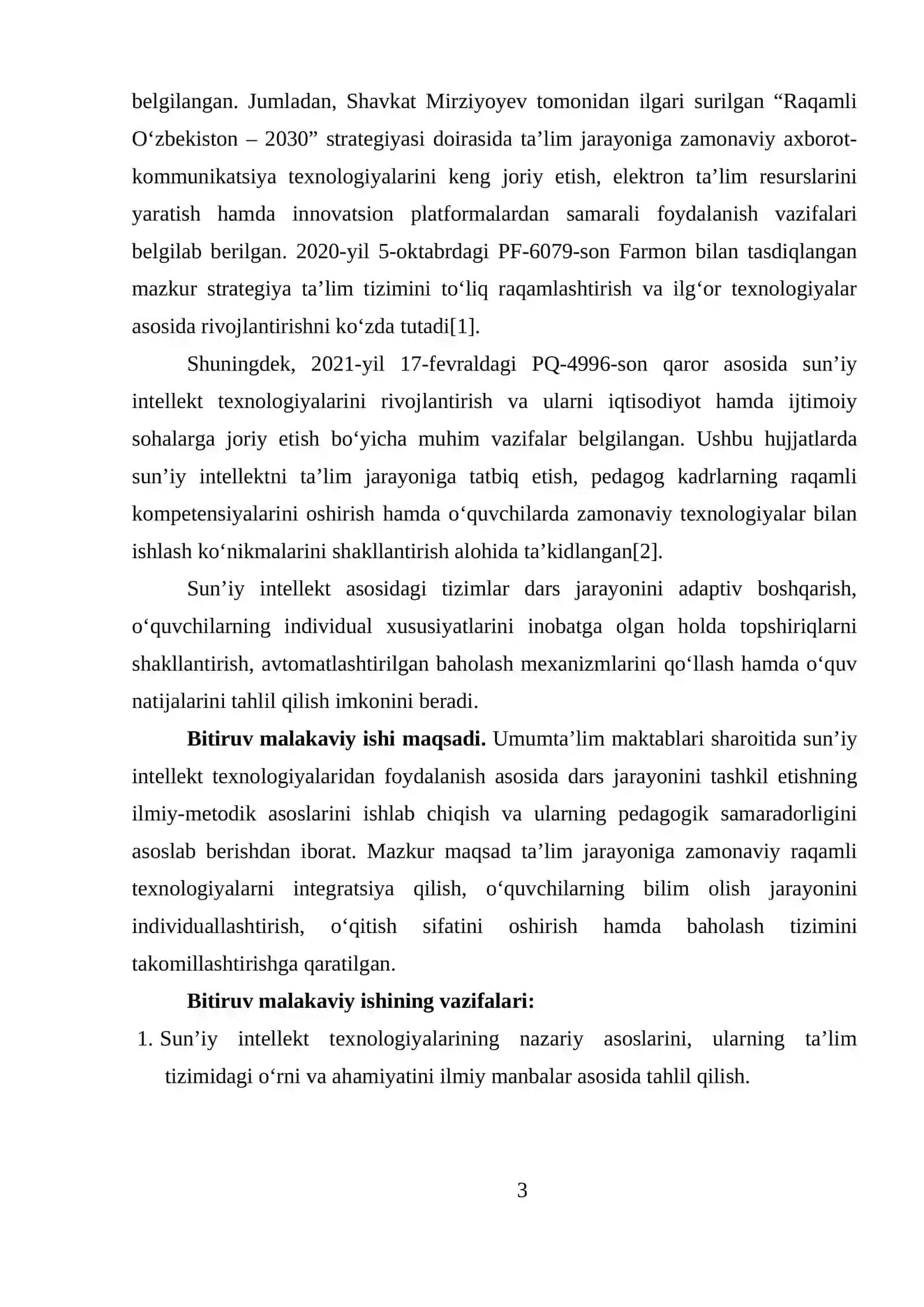 Umumta’lim maktablarida sun’iy intellekt texnologiyalaridan foydalanib dars mashg‘ulotlarini olib borish metodlari mavzusida BITIRUV MALAKAVIY ISHI 3