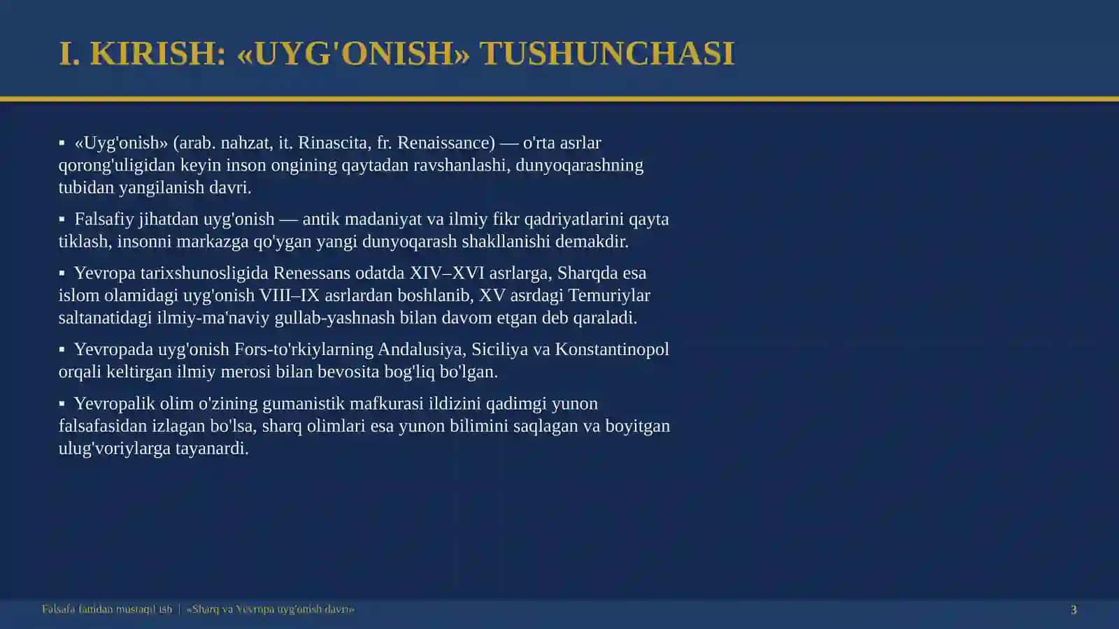 Sharq va Yevropa uyg'onish davri | Falsafa fanidan mustaqil ish 3
