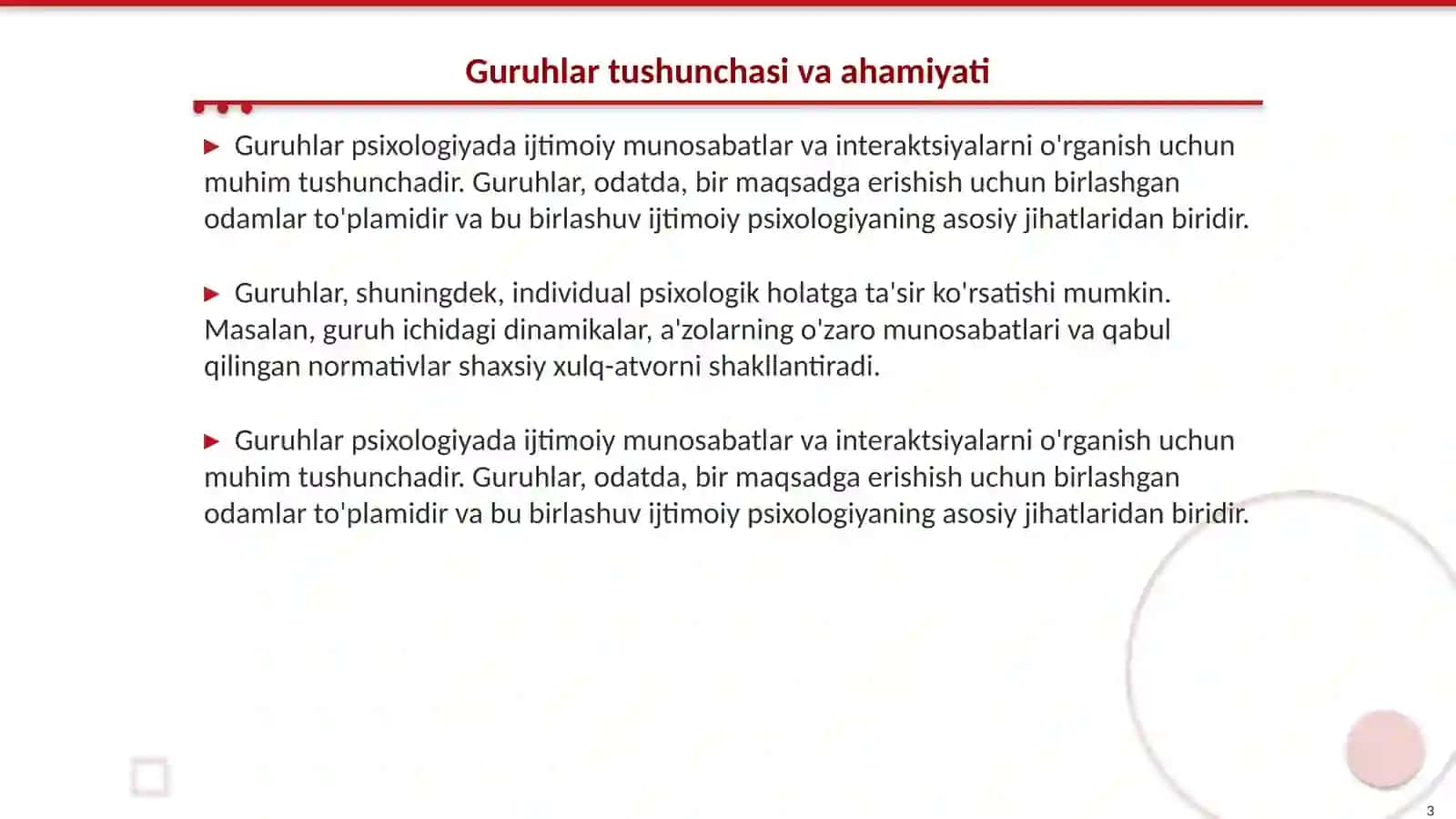 Psixologiyada guruhlar muammosi va qonuniyatlar 3