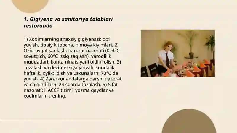 Turisitlar ovqatlanishiga qoʻyiladigan talablar 3