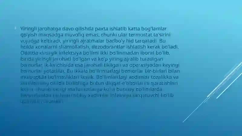 Yiring lixirurgik kasalliklar bilan o`rigan bemorlarni parvarish qilish 3