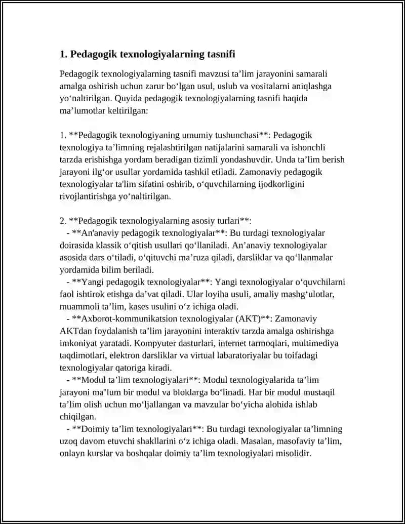 PEDAGOGIKTEXNOLOGIYALARNI KLASSIFIKATSIYASI 3