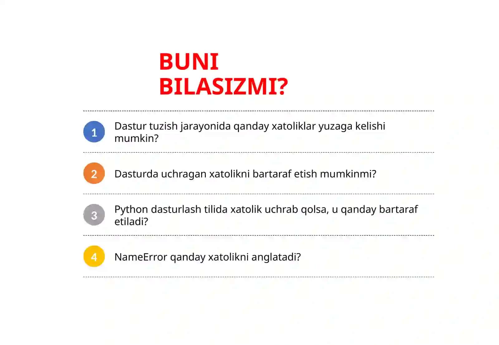 PYTHONDA XATOLIKLAR BILAN ISHLASH 3