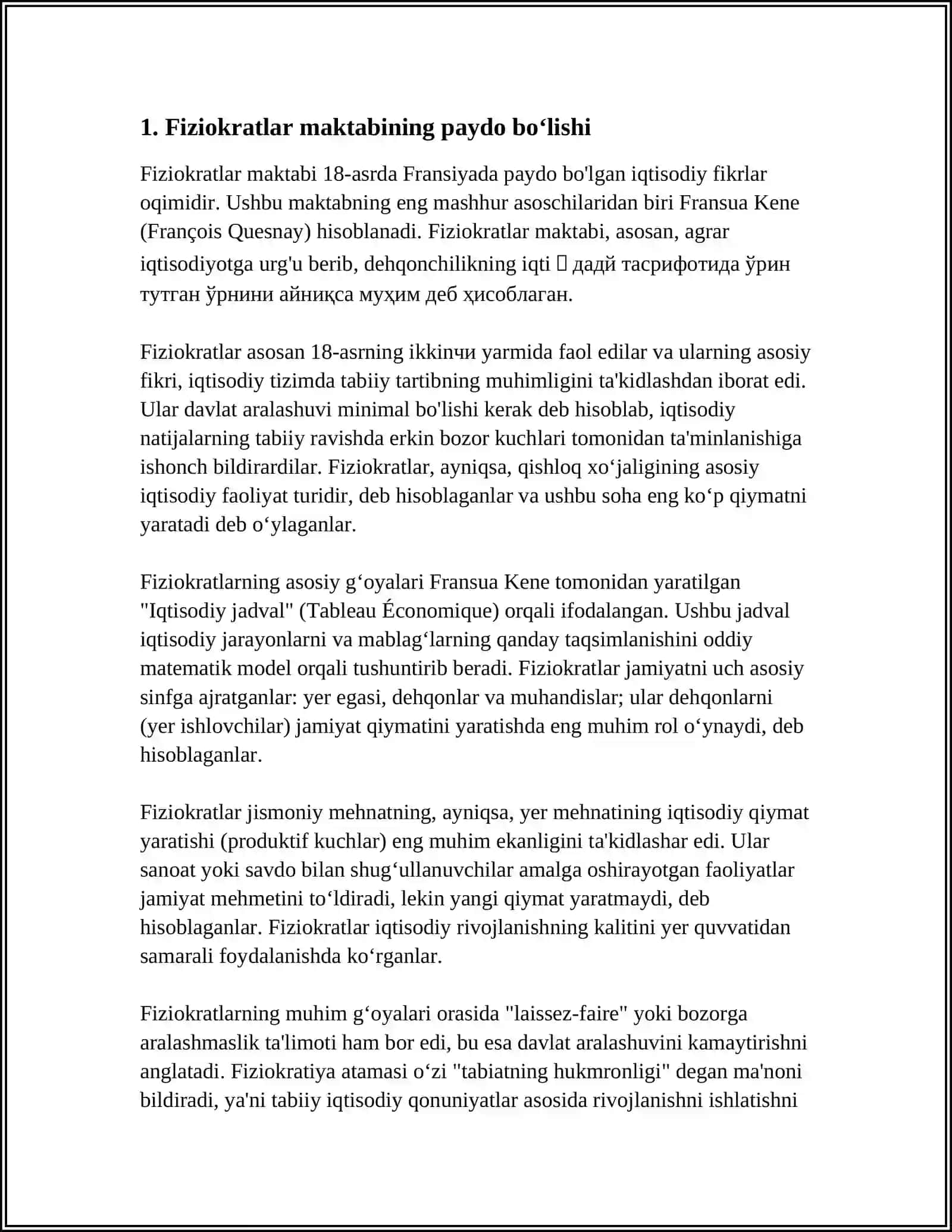 FIZIOKRATLAR MAKTABI. F.KENENING IQTISODIY JADVALI 2024-2025-o'quv yili 3