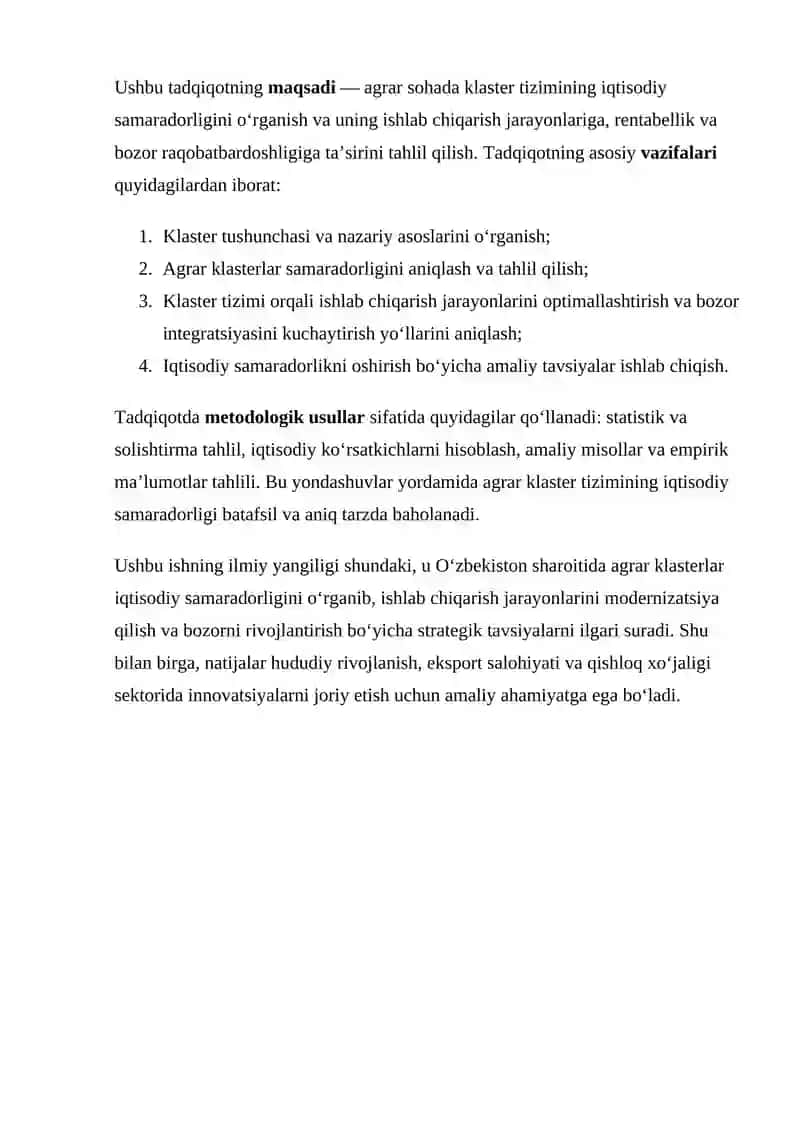AGRAR SOHADA KLASTER TIZIMINING IQTISODIY SAMARADORLIGI 3
