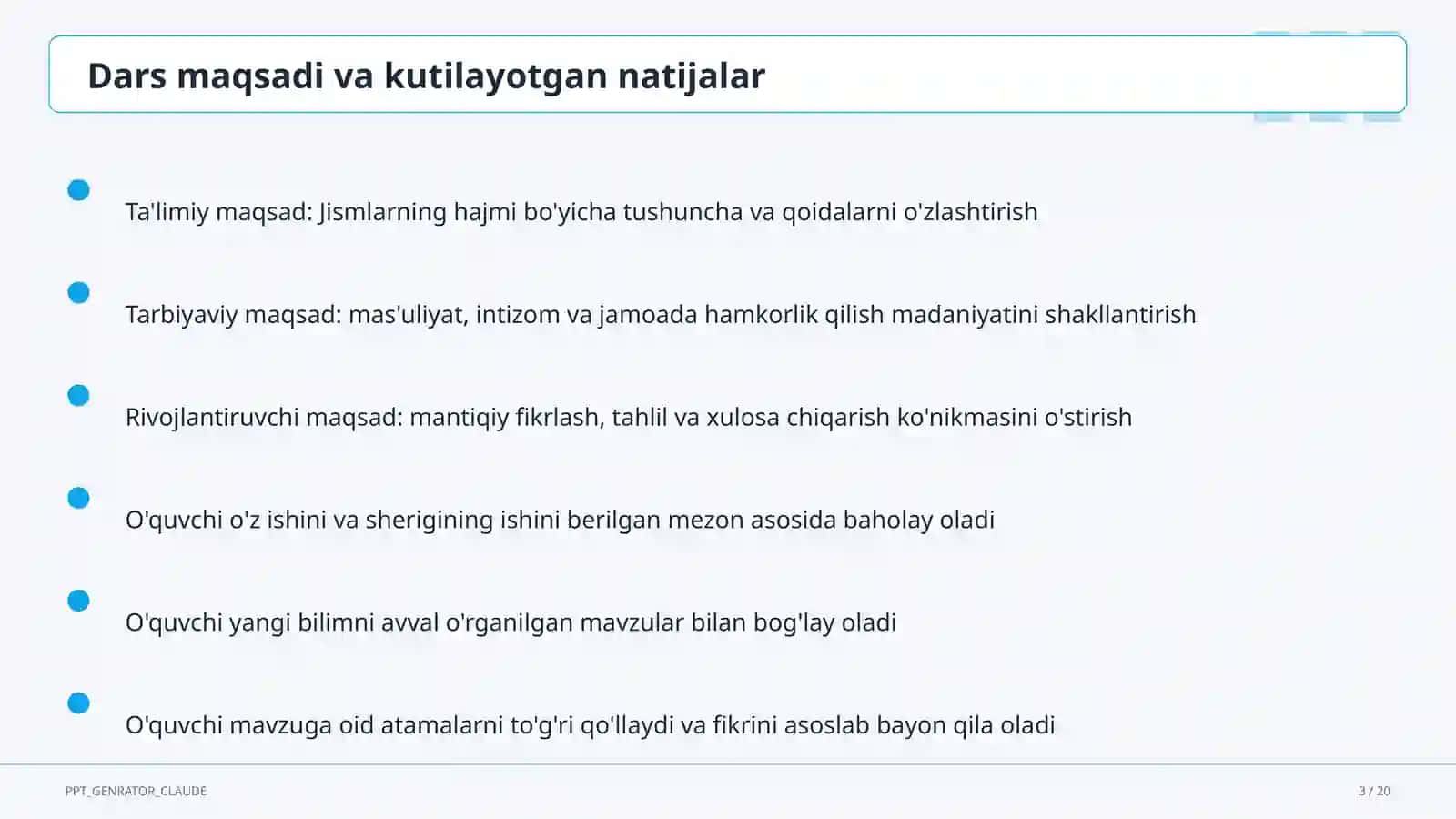 Jismlarning hajmi (11-sinf) 3