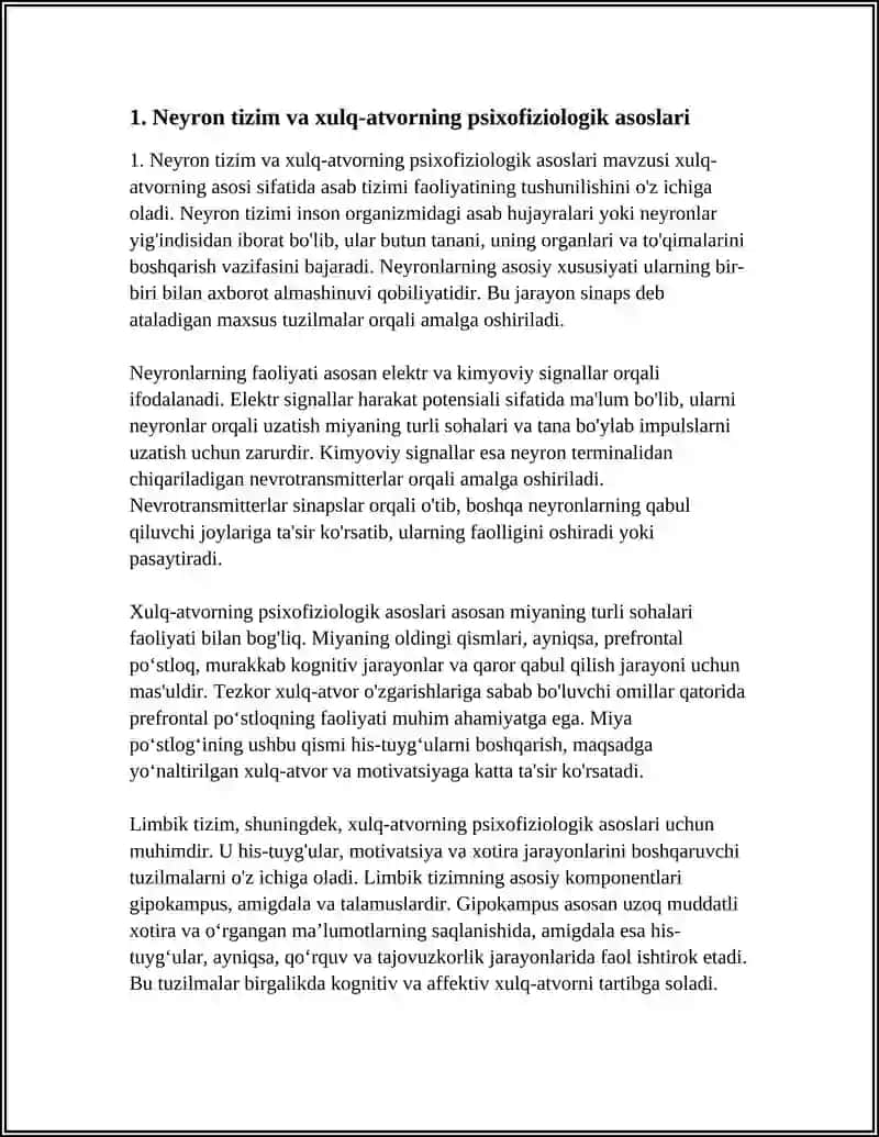 XULQ ATVORNING PSIXOFIZIOLOGIK ASOSI MAVZUSI 3