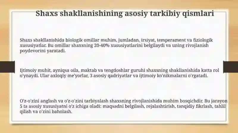Shaxs shakllanish asosiy omillari 3