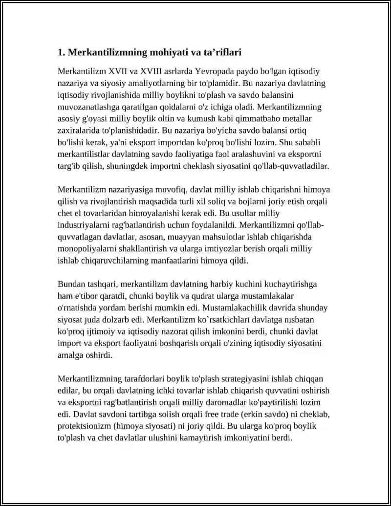 MERKANTILIZIM: XALQARO SAVDO VA BOYLIK TOʻPLASH HAQIDAGI TAʼLIMOT 3