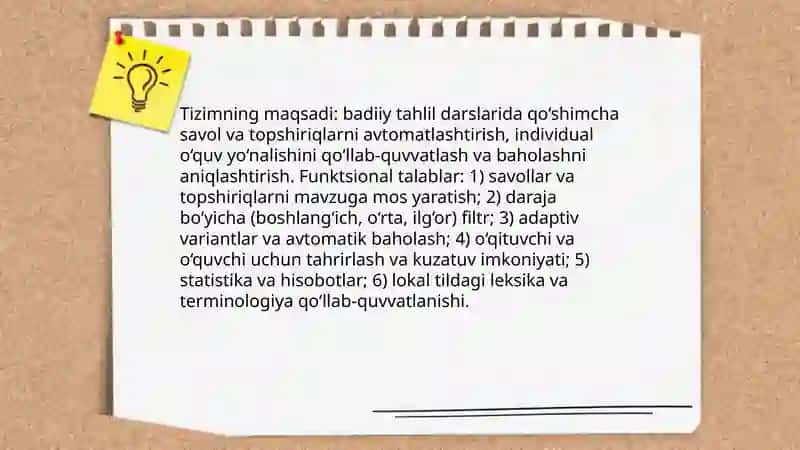 Badiiy tahlilga oid qo‘shimcha savol va topshiriqlari tizimini ishlash 3