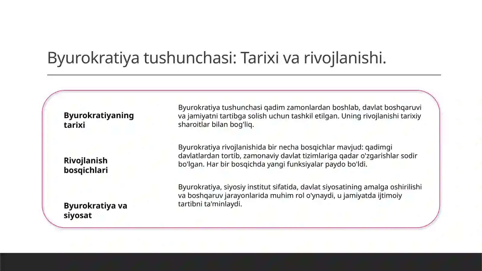 Byurokratiyaning turlari va funksiyalari haqida tushuncha. Byurokratiya siyosiy institut sifatida 3