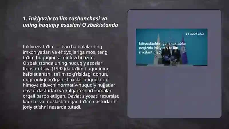 O'zbekistonda inklyuziv ta'limni rivojlantirish konsepsiyasi. Huquqiy masalalar 3