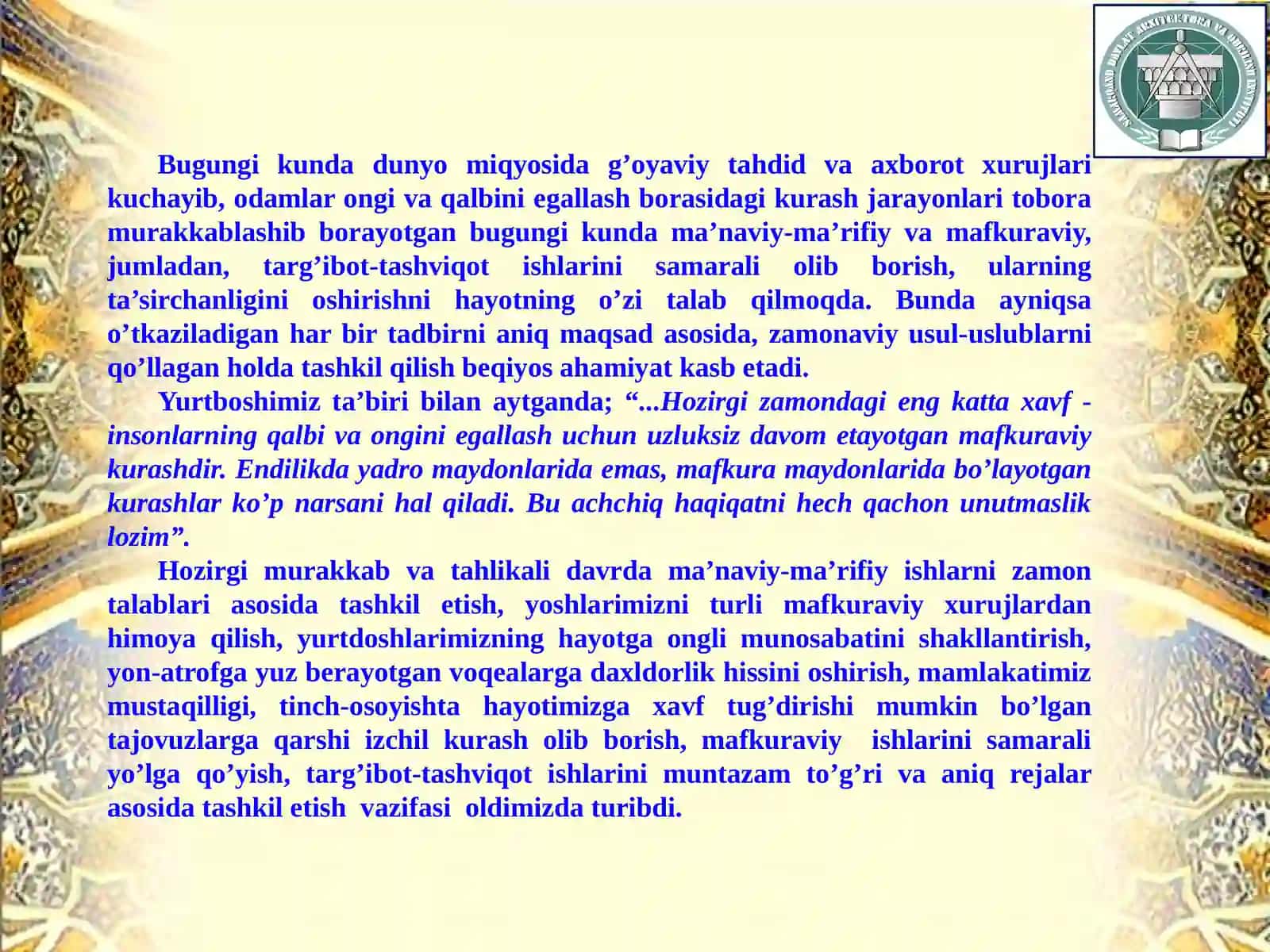 MA’NAVIY-MA’RIFIYTADBIRLAR TA’SIRCHANLIGIVASAMARADORLIGINIOSHIRISH 3