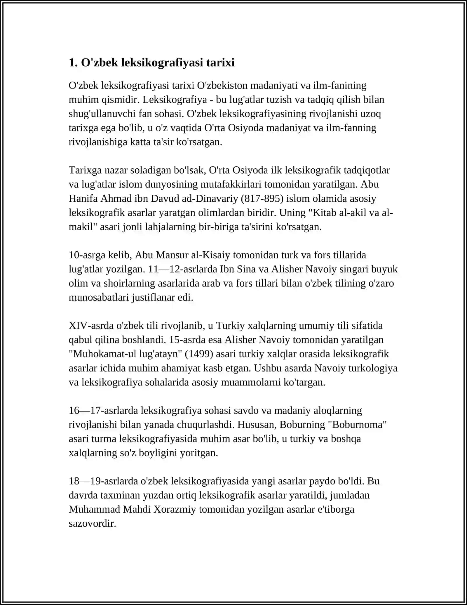 O‘ZBEK LEKSIKOGRAFIYASI. BIR TILLI VA KO‘P TILLI LUG‘ATLAR BILAN TANISHISH 3