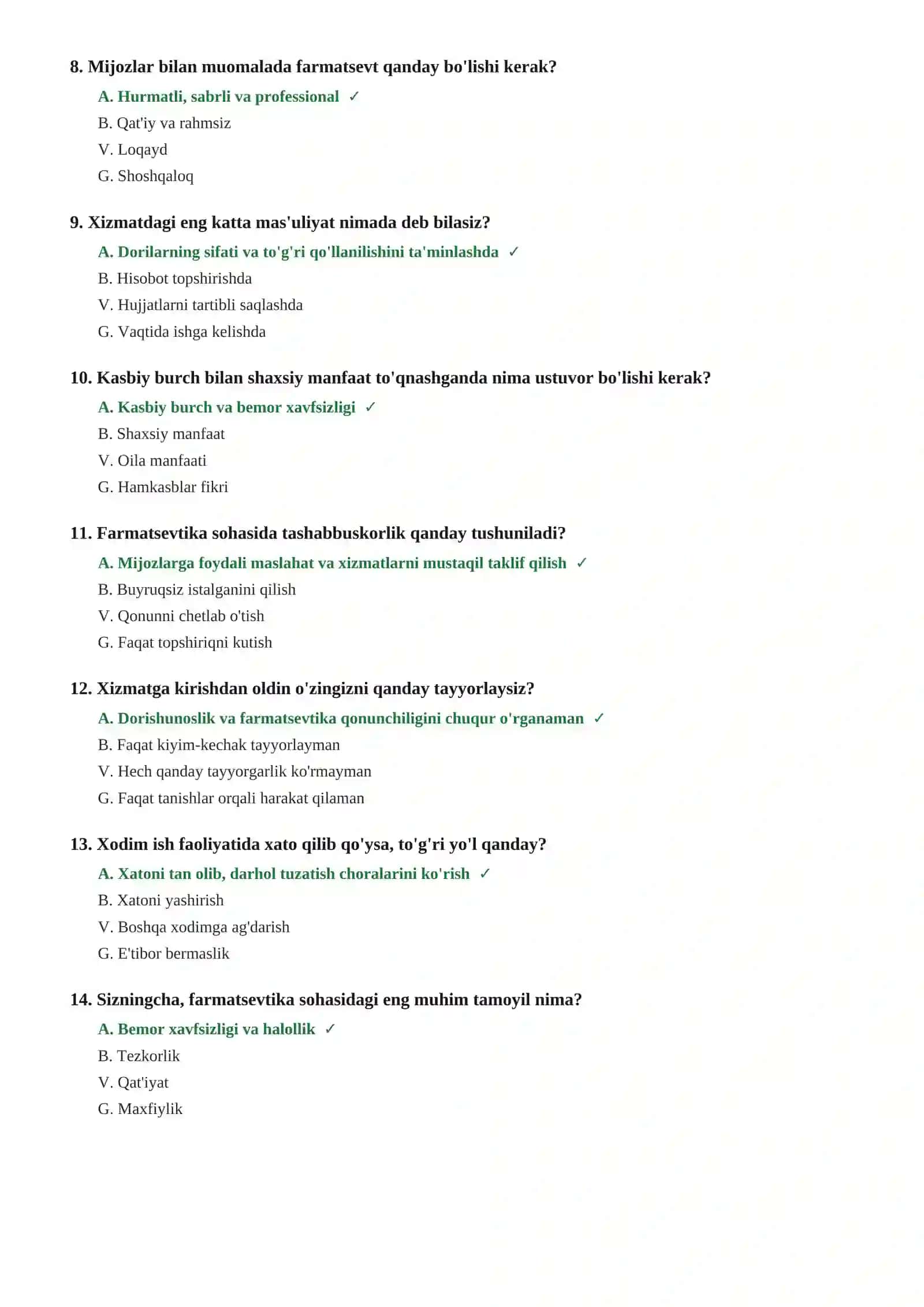 FARMATSEVTIKA SOHASI
FARMATSEVT LITSENZIYASI
OLISH UCHUN
TEST SAVOLLARI 3