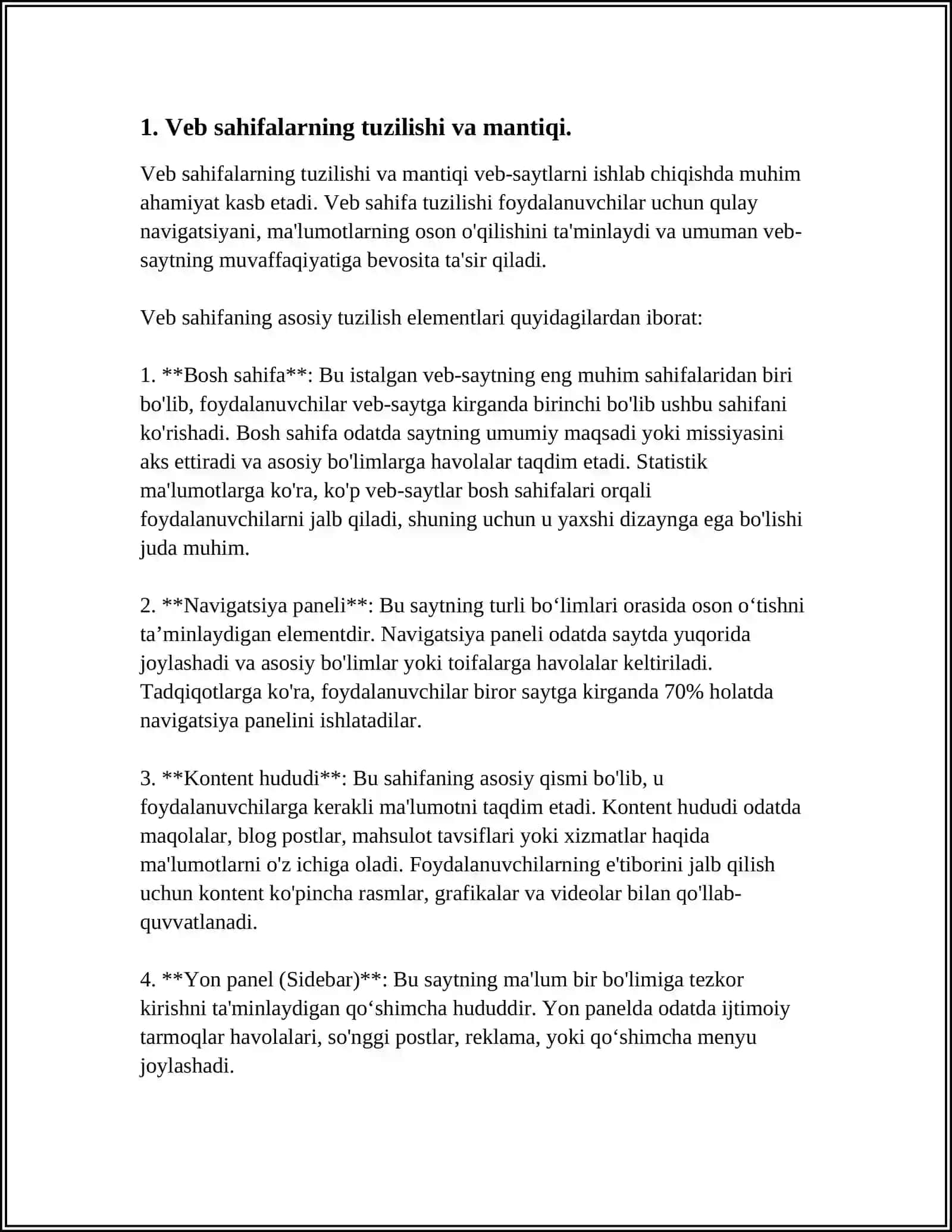 WEB SAHIFANING TUZILISHI VA YARATISH IMKONIYATLARI, ASOSIY TUSHUNCHALAR 3