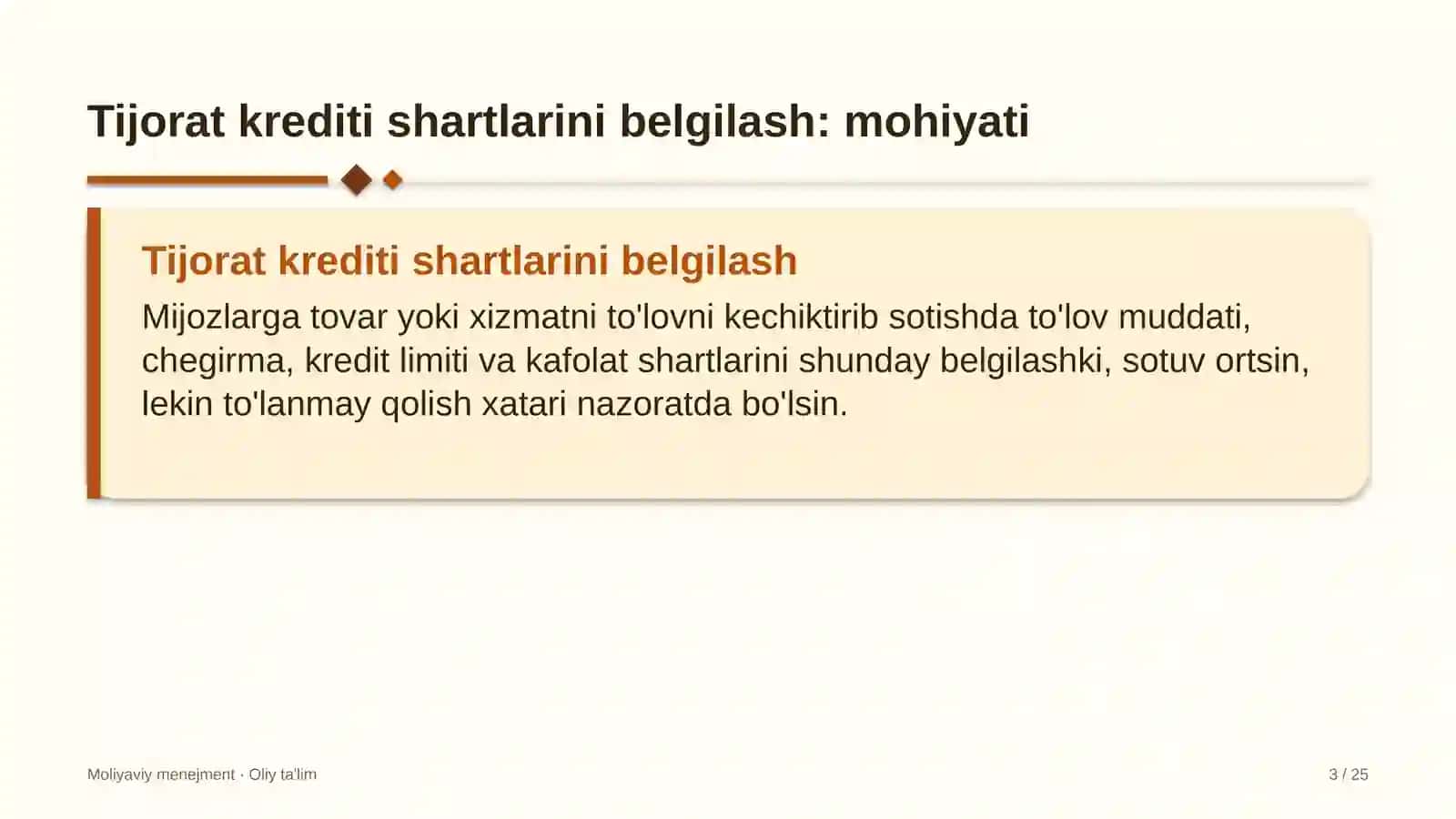 Dehqon bozorlarida tijorat kreditini berish shartlarini belgilash 3