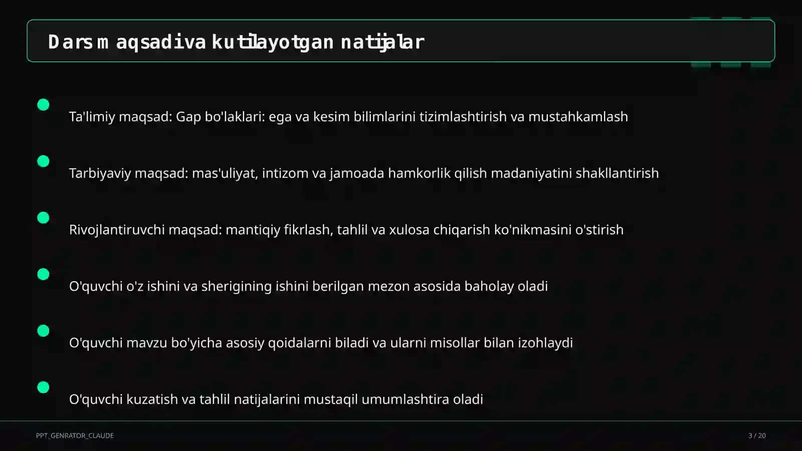 Gap bo'laklari: ega va kesim (4-sinf) 3