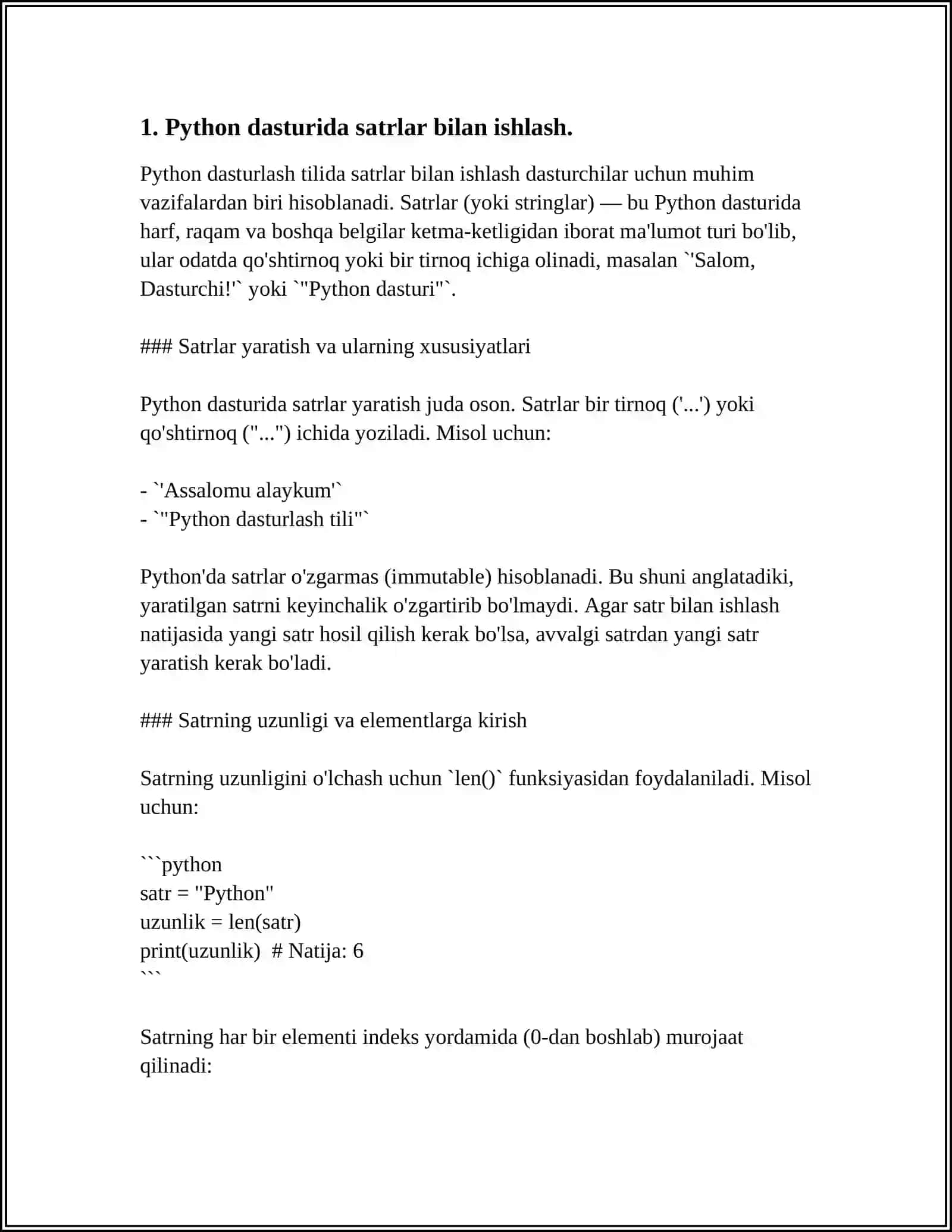PYTHONDA SATRLAR,RO'YXATLAR VA TO'PLAMLAR 3