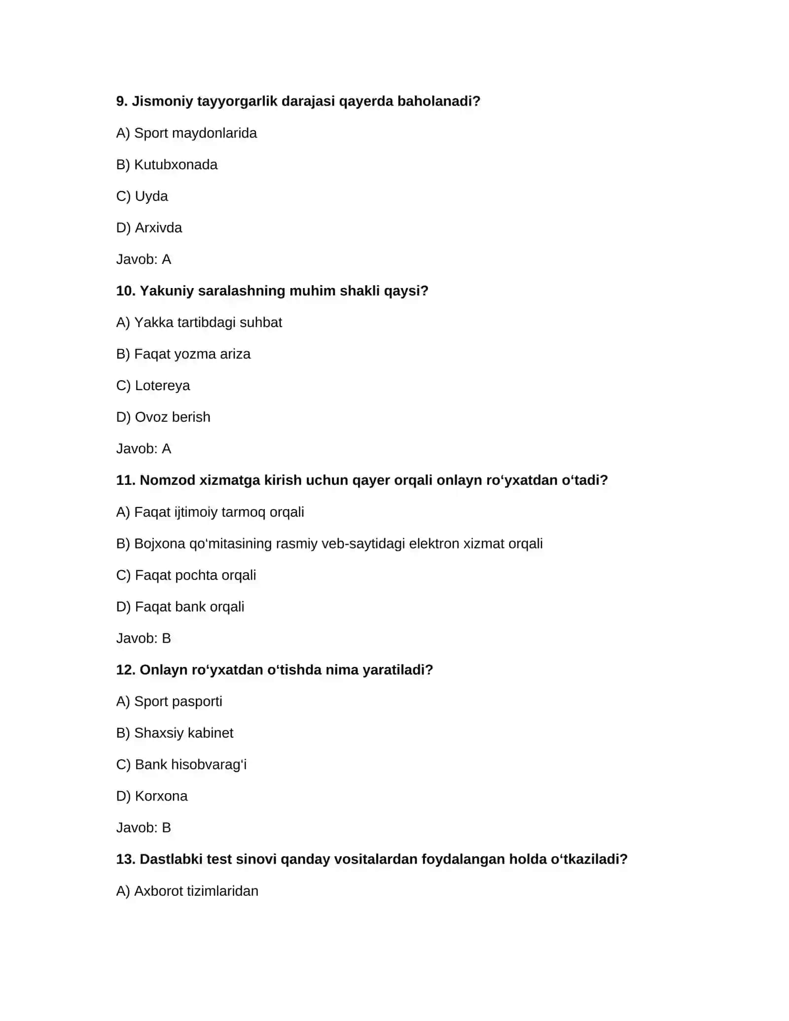 Bojxona qo‘mitasiga ishga kirish uchun savol-javob testlar to‘plami 3