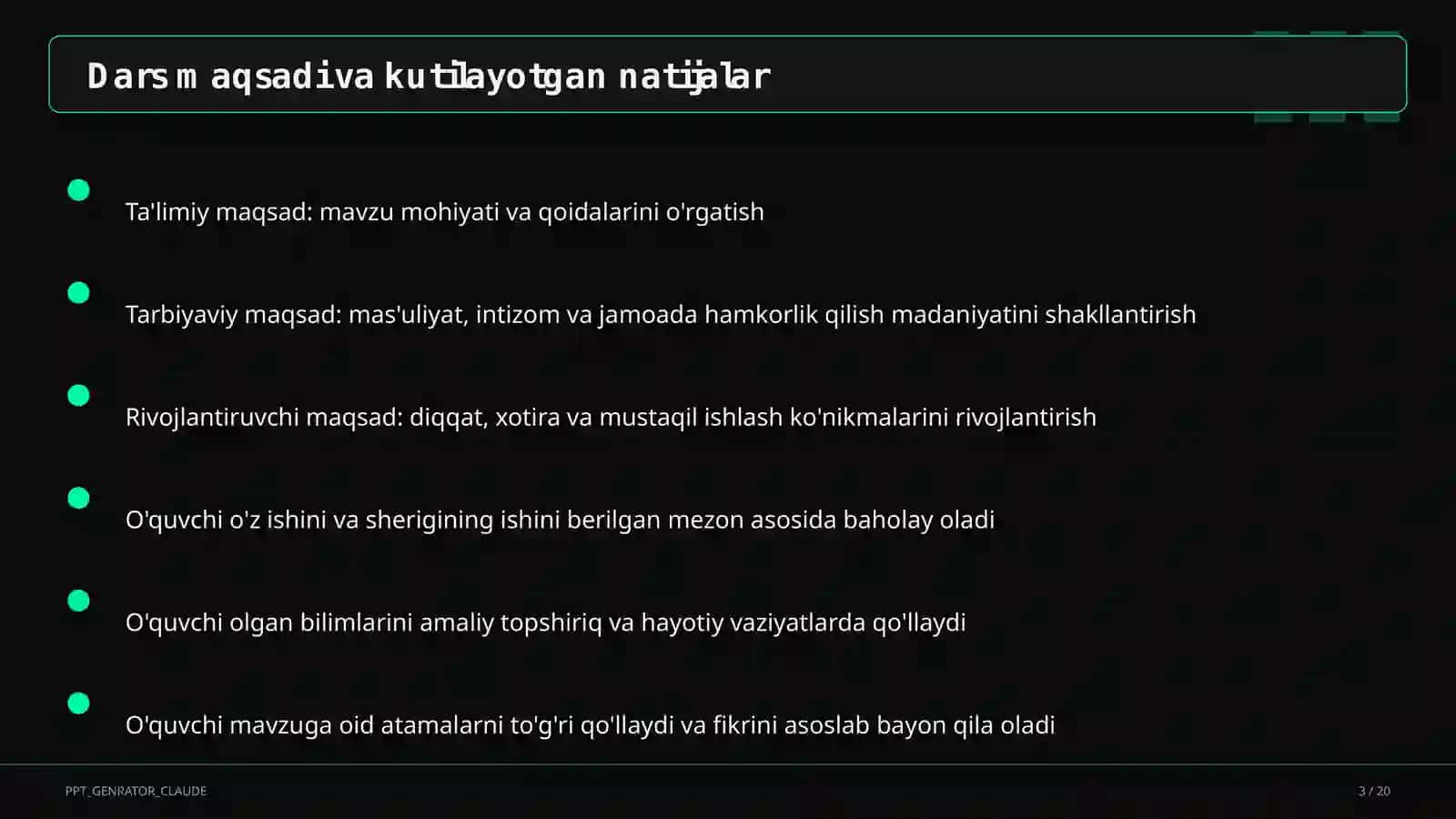 Sinf soati va tarbiyaviy tadbirlar (1–11) — o'qituvchilar uchun 3