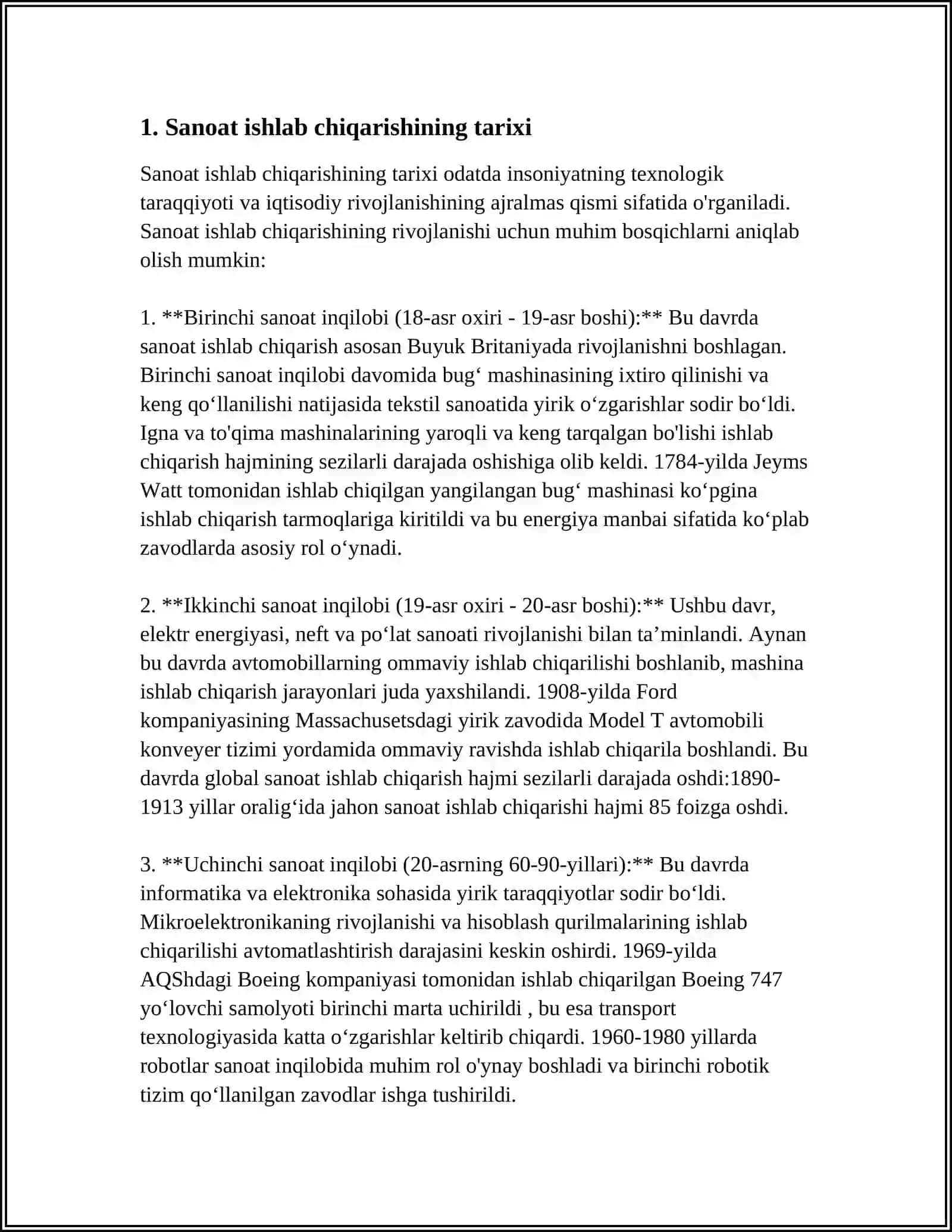 Sanoat ishlab chiqarishining tarixi 3