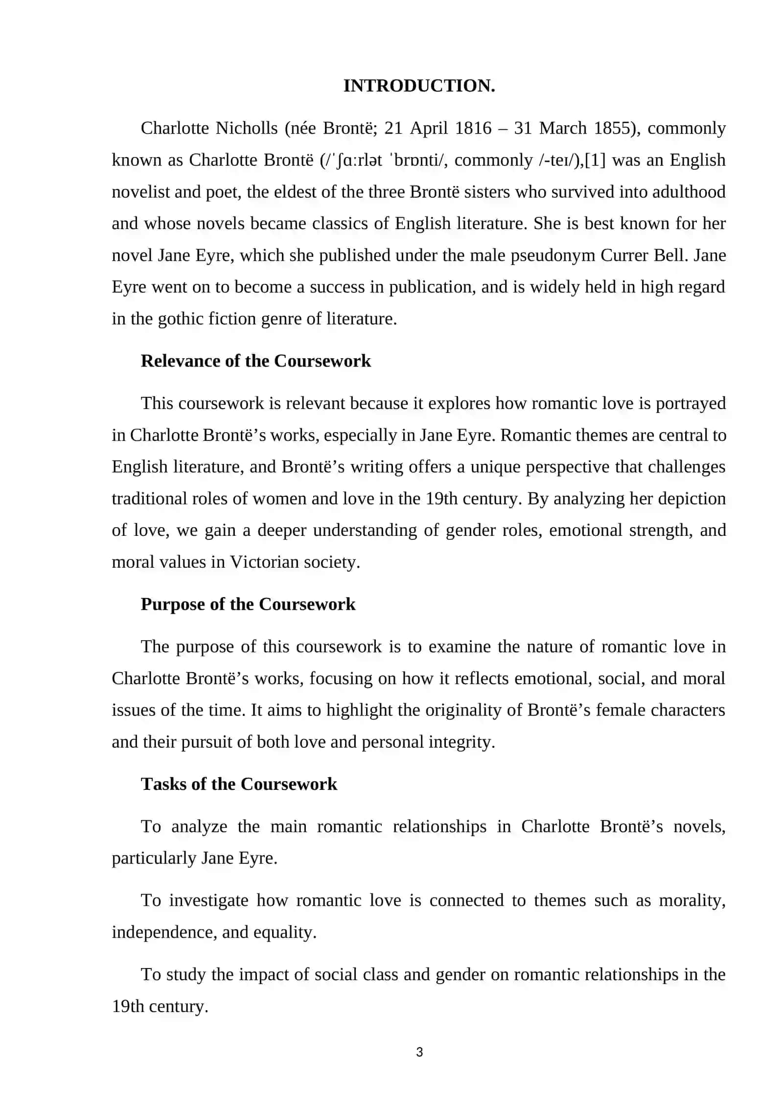 Course Paper on Romantic Love in Charlotte Bronte's Work 3