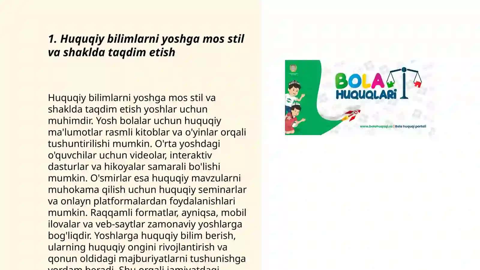 Bolalarga kichik yoshdan huquqlarini órgatish usullari 3