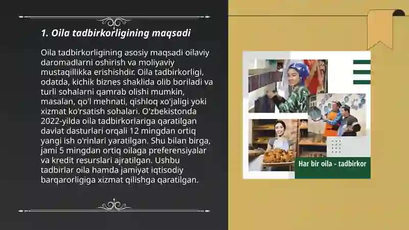 Har bir oila tadbirkor gʻoyasining maqsad va vazifalari 3