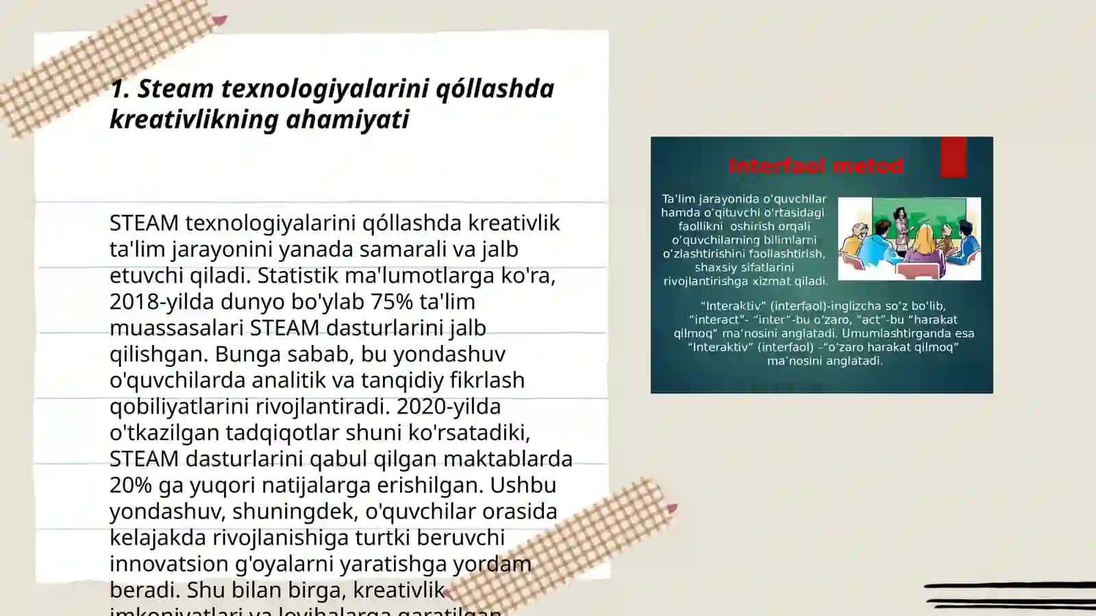 Steam texnologiyalarini qóllashda oʻqituvchining kreativligi darslardan ulardan foydalanish metodikasi 3
