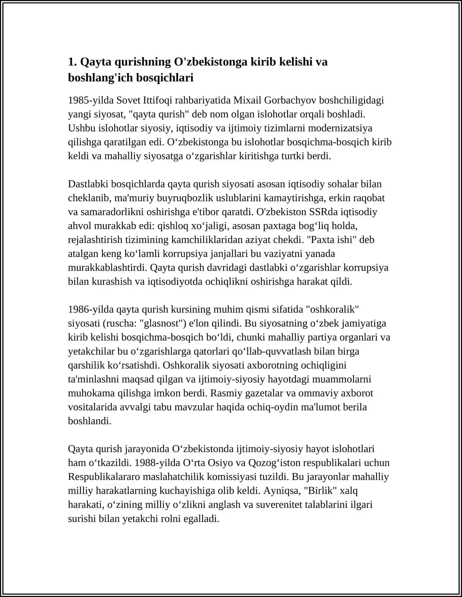 "QAYTA QURISH" YILLARIDA O'ZBEKISTONDAGI IJTIMOIY-SIYOSIY VAZIYAT 3