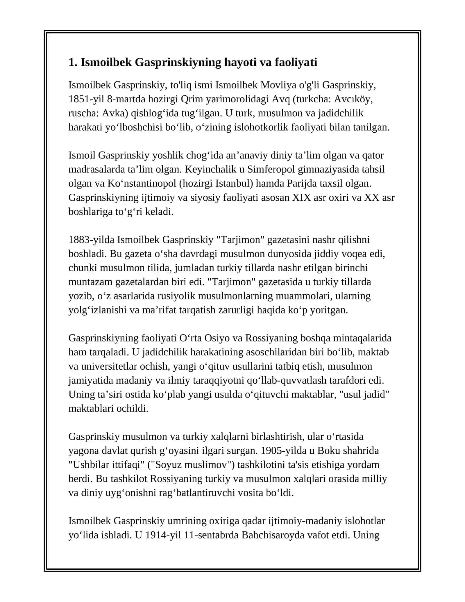 ISMOILBEK GASPRINSKIYNING TURKISTONGA OID ASARLARI. DORUR-ROHAT MUSULMONLARI, MUKOLAI SALOTIN ASARLARI TAHLILI 3