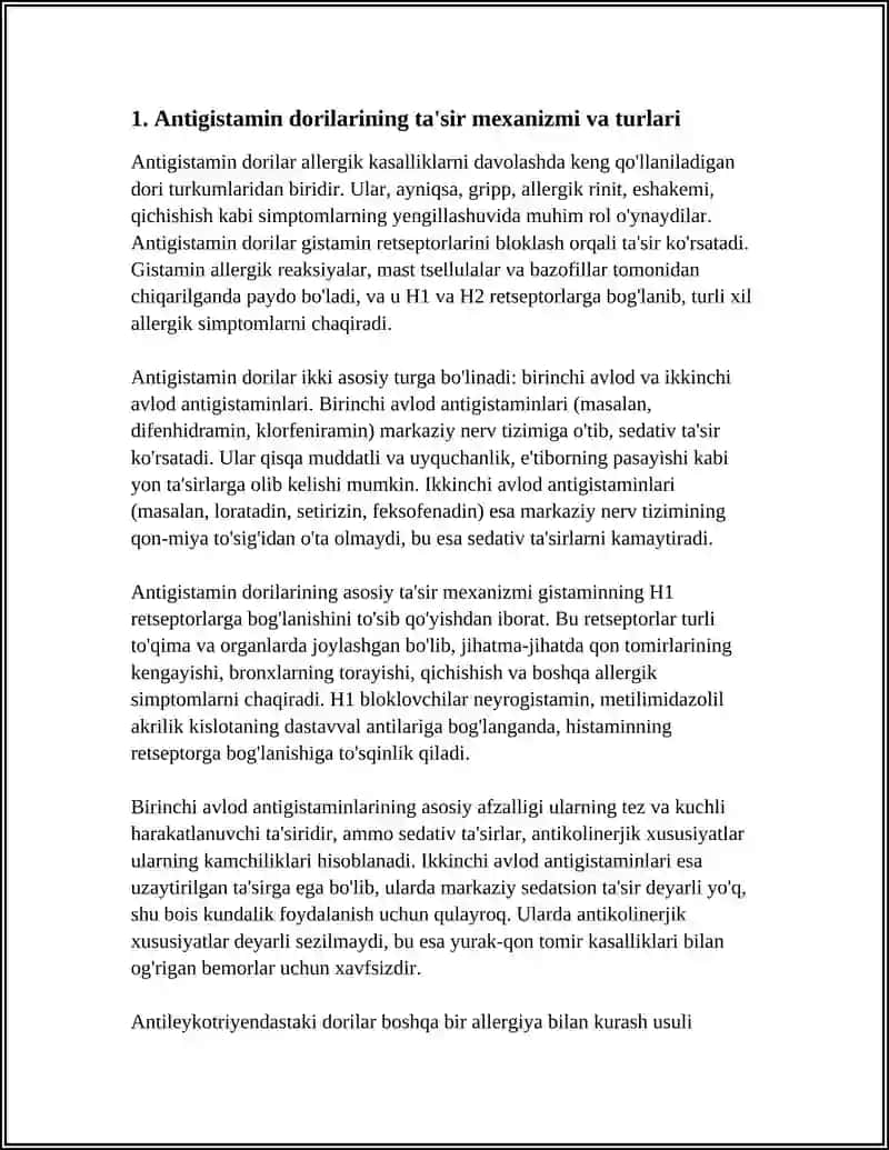 ALLERGIK KASALLIKLARNING DAVOLASH USULLARI. ANTIGISTAMIN, ANTILEYKOTRIYEN, GLYUKOKORTIKOSTEROID GURUX PREPARATLARI 3
