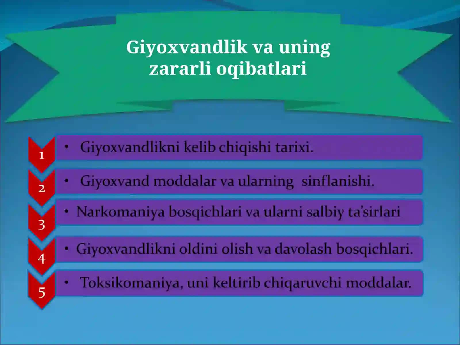 GIYOHVANDLIK VA UNING OQIBATLARIMAVZUSIDA TAYYORLAGAN TAQDIMOTI 3
