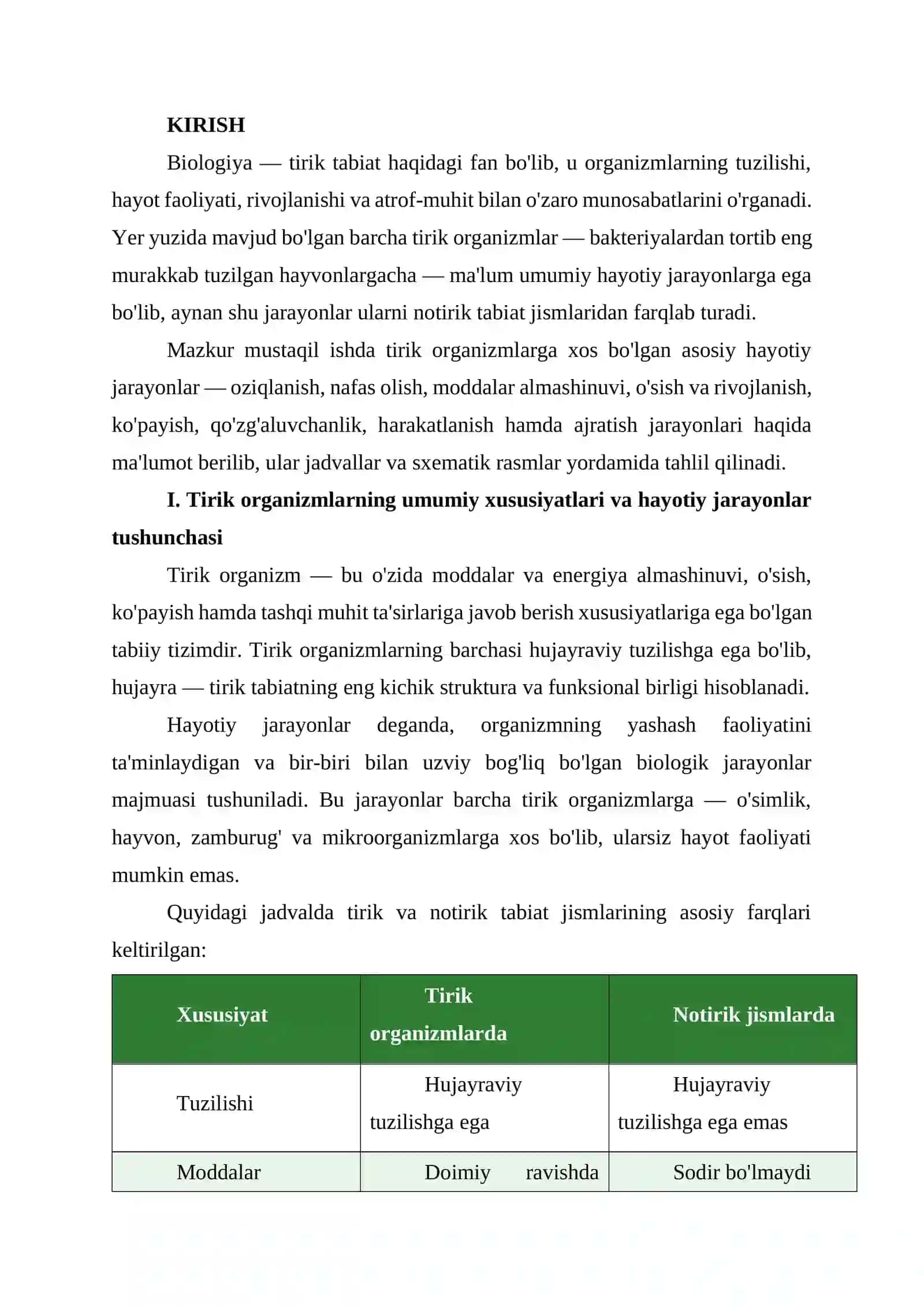"Tirik organizmlarning hayotiy jarayonlari" 3