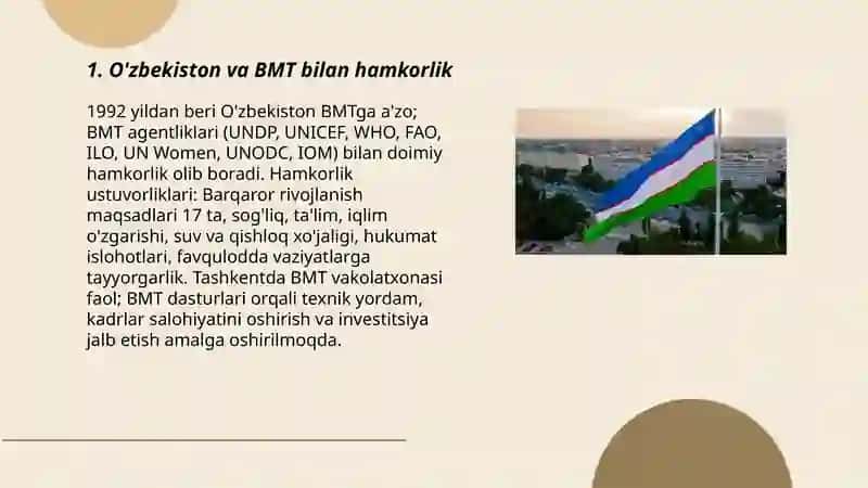 O'zbekistonning xalqaro tashkilotlar bilan hamkorlik aloqalari 3