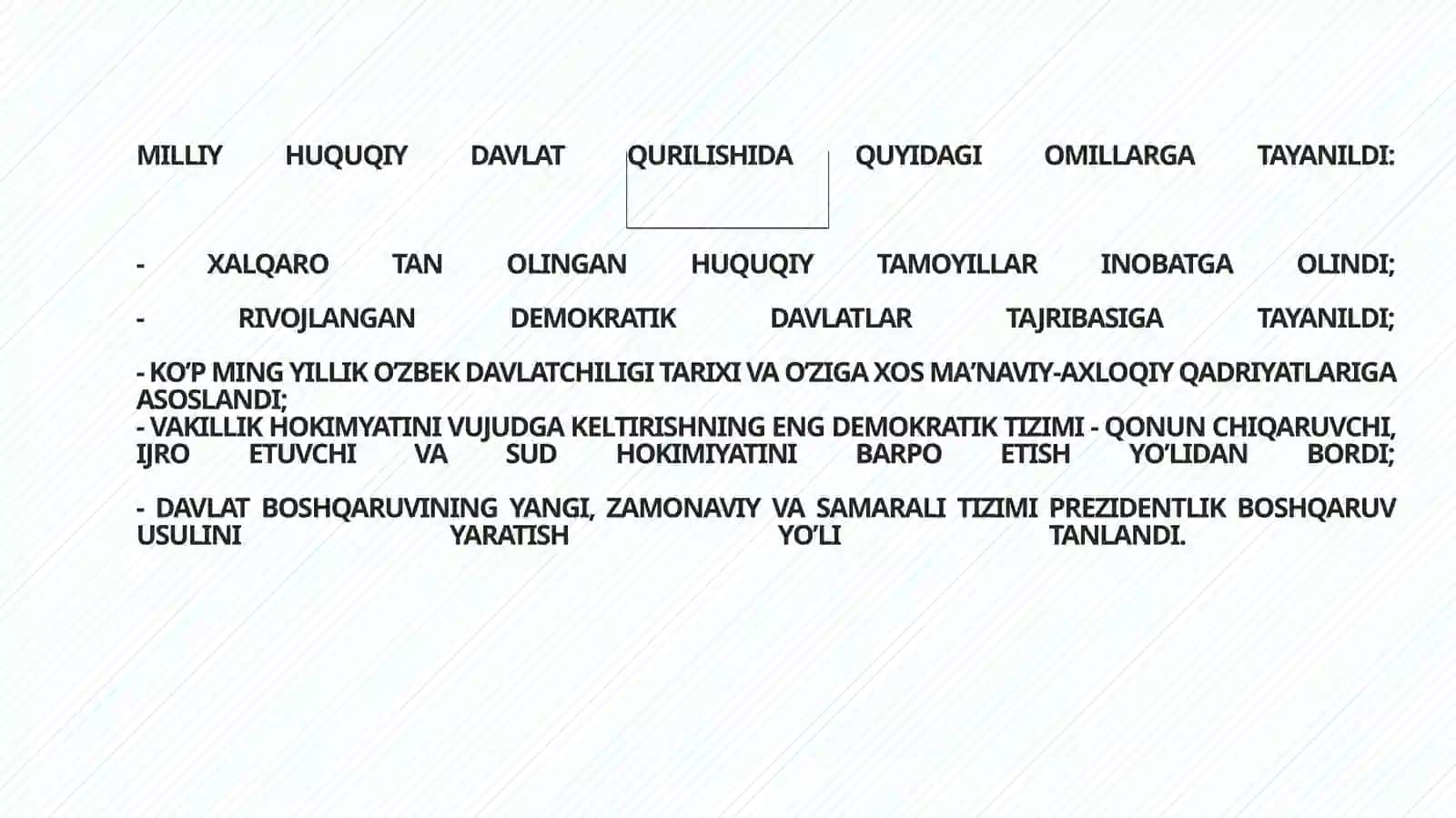 O'ZBEKISTONDA DEMOKRATIK, FUQAROLIK JAMIYATI ASOSLARINING SHAKLLANISHI, AMALGA OSHIRILGAN SIYOSIY ISLOHOTLAR 3