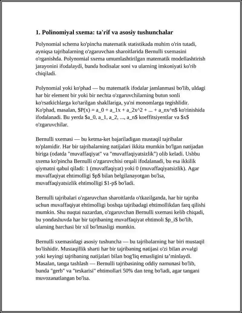 POLINOMIAL SXEMA. TAJRIBALARNING O'ZGARUVCHAN SHARTLARIDA BERNULLI SXEMASI 3
