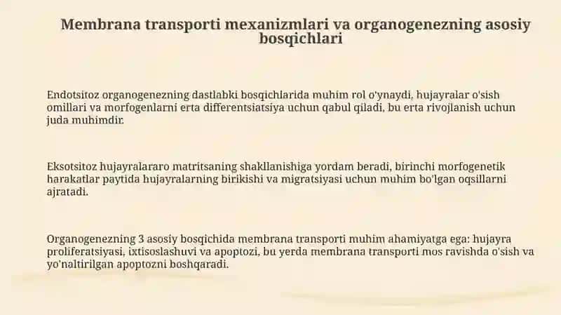 Membrana transporti va organogenezning asosiy bosqichlari 3