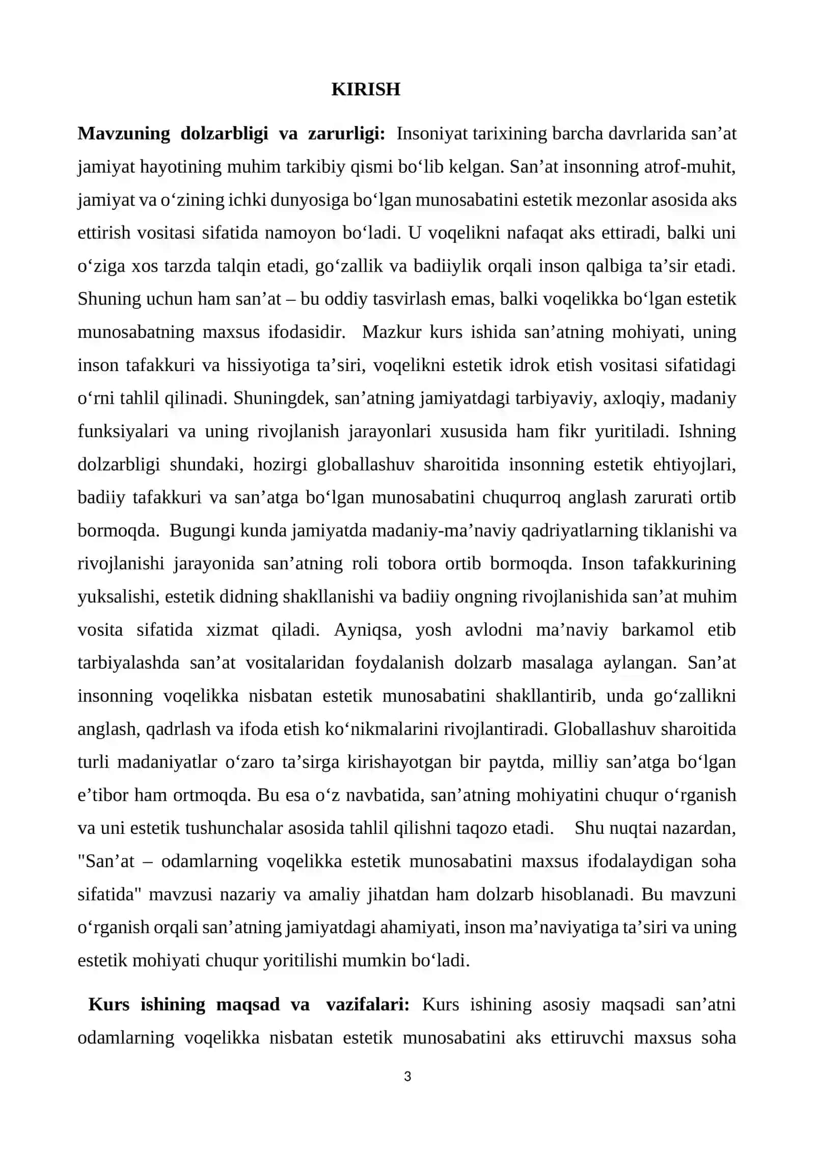 San’at – odamlarning voqelikka estetik munosabatini maxsus ifodalaydigan soha  sifatida. 3