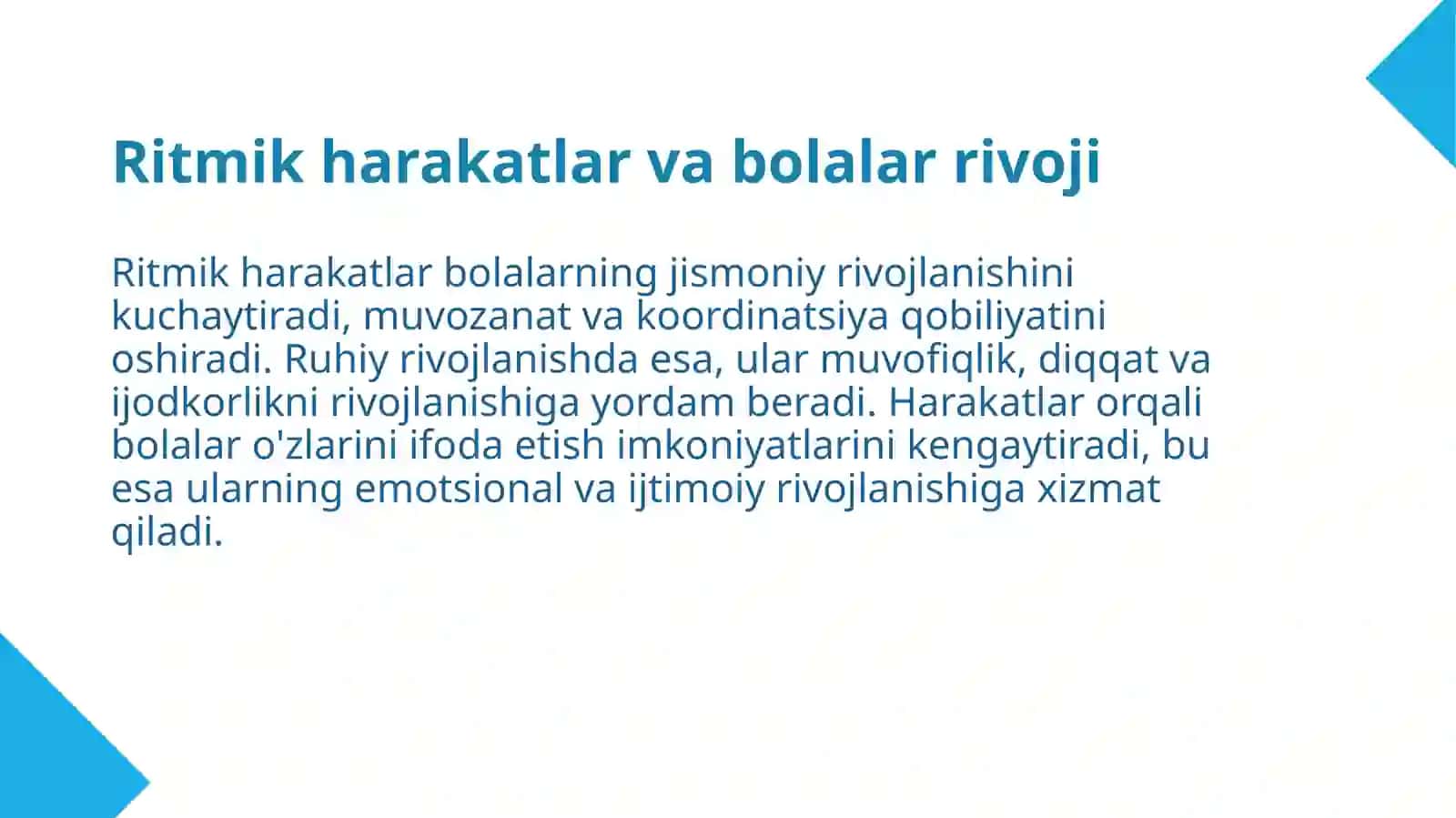 Bolalarni musiqiy ritmik harakatlar ga o'rgatish 3